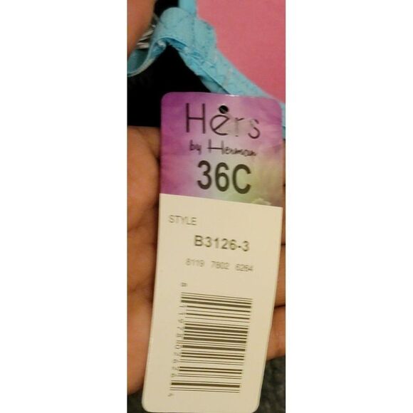 Hers By Herman Womens Blue Padded Adjustable Strap Push Up Bra Size 36C - Picture 6 of 7